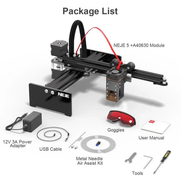 NEJE 5 A40630 Lasergraver, 5.5W optisk effekt, præcis 0,04 mm fokus,NEJE 5 A40630
