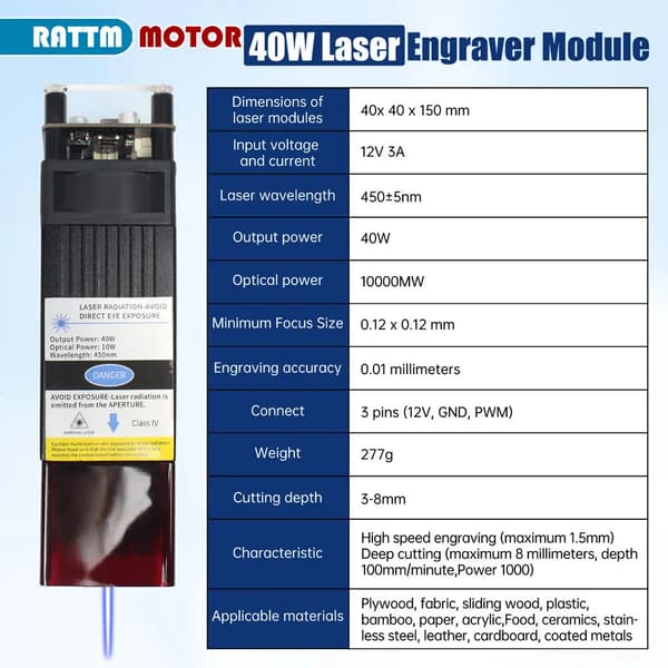 Laserkaiverrusmoduuli, 40W Teho, 10000MW Optinen Teho,40W
