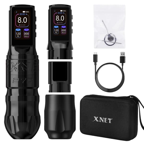 XNET-tatuointikone, korkean väännön harjaton moottori, 2400mAh akku,Musta kaksoisakku