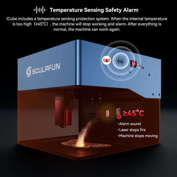 Sculpfun iCube ProMax Laserkaiverrin, 10W Laserteho, 120x120mm Kaiverrusalue, Sisäänrakennettu Savusuodatin
