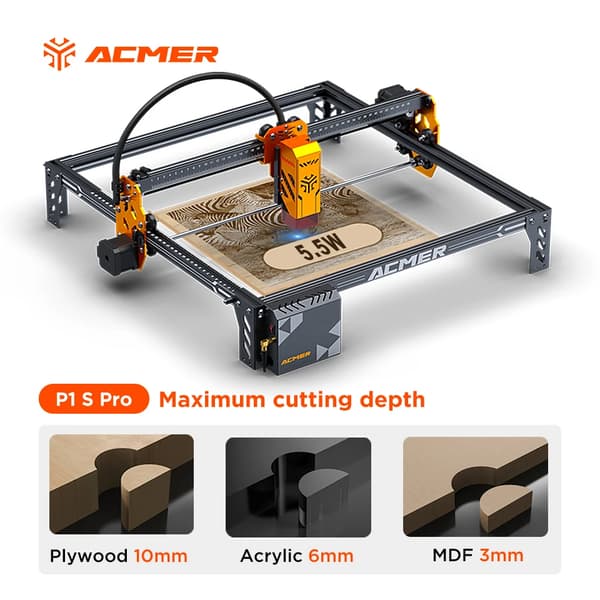 Lasergravemaskine, 5,5W effekt, 380x370mm gravering område,P1 S Pro 5.5W