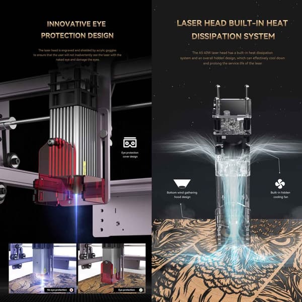 Lasergravyrmaskin, 40W effekt, 410x400mm arbetsområde, hög precision i gravyr