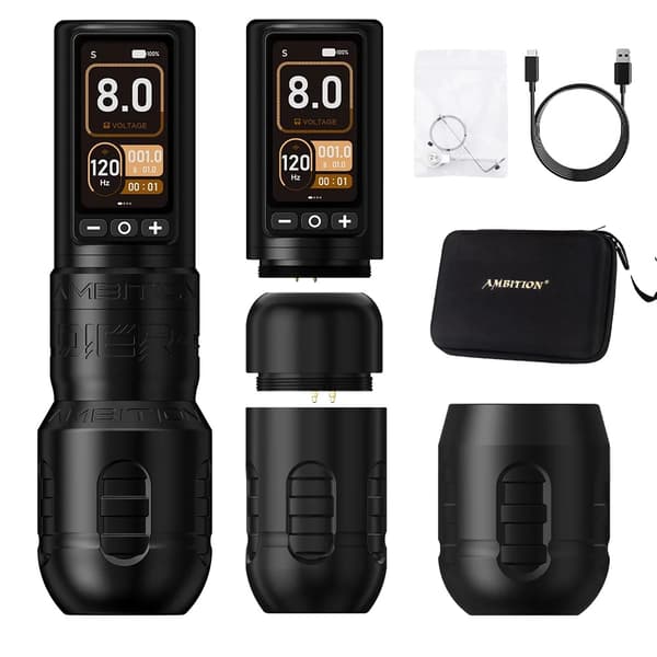 Tattoo Maskine, 2400mAh Batteri, 4.0mm/4.5mm Slag, Letvægtsdesign,Soldat270 Sort 2
