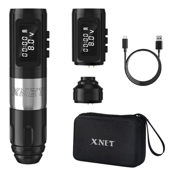 Langaton tatuointikone, 1800mAh akku, 10000 RPM moottori, koko 131mm x 32mm,Kaksinkertainen akku hopea