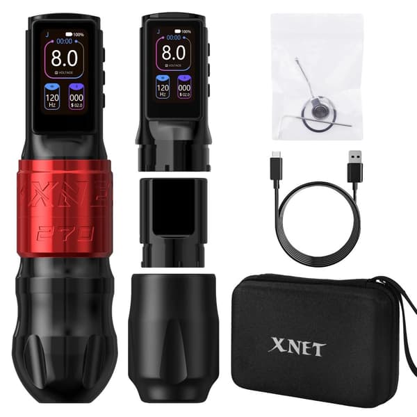 XNET-tatuointikone, korkean väännön harjaton moottori, 2400mAh akku,Punainen kaksoisakku