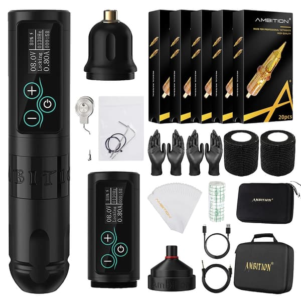 Trådløs Tattoo Maskine Sæt, 2400mAh Batteri, 10000RPM Motor,Sort KIT2