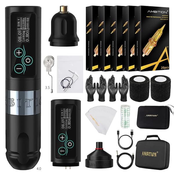 Langaton tatuointikonepaketti, 2400mAh akku, 10000RPM moottori,Hopea KIT2