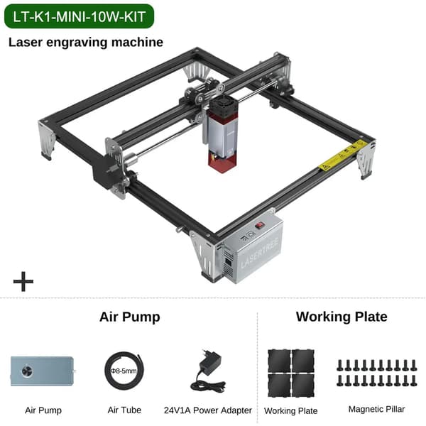 Lasergraver, 10W optisk effekt, 300x300mm graveringsoverflade, 6000mm/min hastighed,LT-K1-Mini-10W-KIT, EU Stik