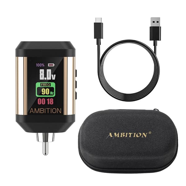 Tattoo Strömförsörjning, 2200mAh Batteri, Justerbar Spänning 5-12V,Guld