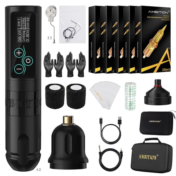 Tattoo Pen Maskine, 4.0mm Slag, 205g Vægt,Sort KIT1