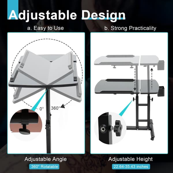 Tatueringsarbetsbänk, Justerbar Höjd 57,5-90 cm, Dubbel Arbetsyta 64x40 cm, Robust Järndesign