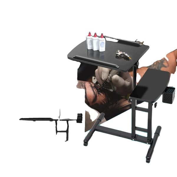 Tatueringsarbetsbänk, Justerbar Höjd 57,5-90 cm, Dubbel Arbetsyta 64x40 cm, Robust Järndesign