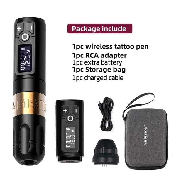 Trådlös tatueringpenna, kraftfull motor utan kärna, förlängd batteritid,Guldkit