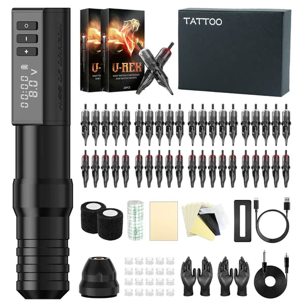 Tattoo Maskine, Justerbare Nålestroke, 2400 mAh Batteri, Rum Aluminiumlegering Konstruktion,sæt