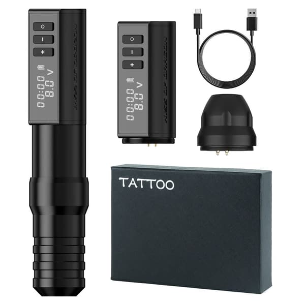 Tatueringsmaskin, trådlös tatueringspenna, 2400mAh batteri, 9V motorns hastighet,svart2