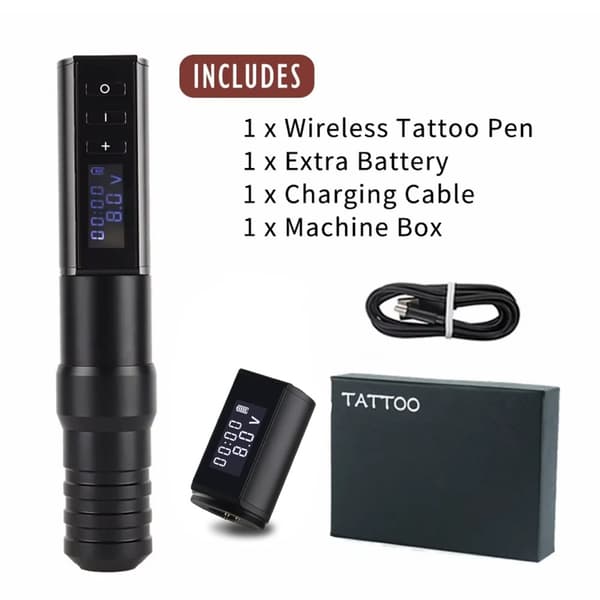 Tatueringsmaskin, trådlös tatueringspenna, 2400mAh batteri, 9V motorns hastighet,svart3