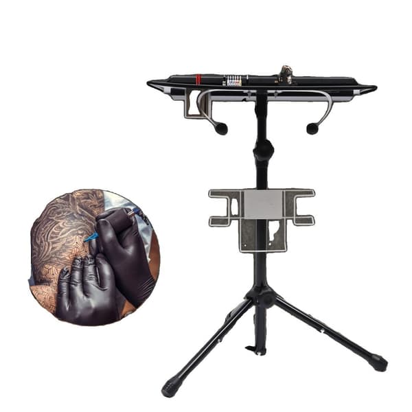 Justerbart Tattoo Arbejdsbord, Robust Rustfrit Stål Konstruktion, Rummelig Arbejdsflade,sort