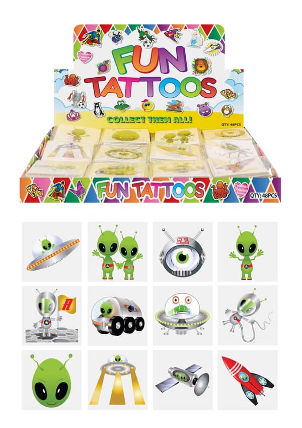 Aliens-tatoveringer 60 stk – Midlertidige barnetatoveringer