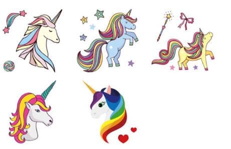 Unicorn børnetatoveringer 10 stk på separate ark