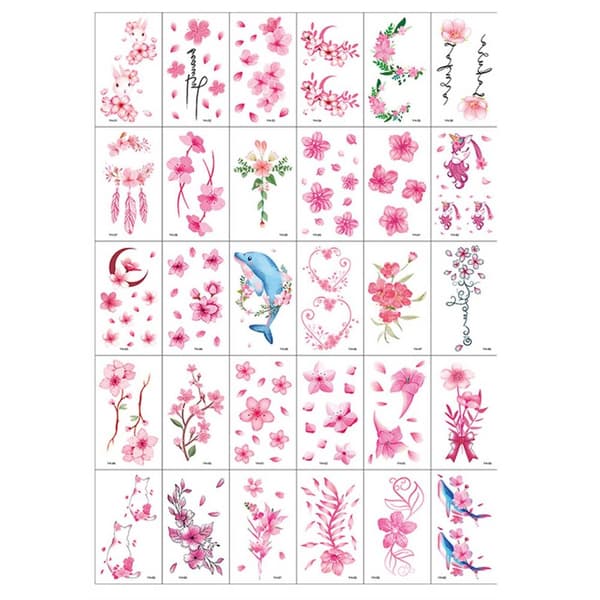 30-pack Temporära Fake Tatueringar Gnuggisar Rosa Blommor