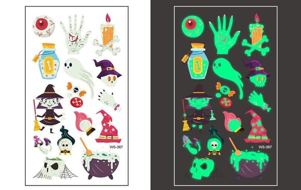 Halloween 40 stk selvlysende tatoveringer for barn midlertidige