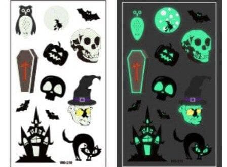 Selvlysende børnetatoveringer 5 ark med Halloweenmotiver