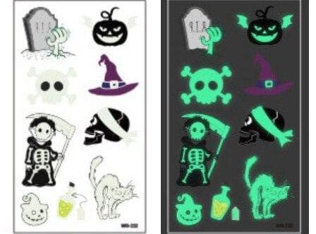 Selvlysende børnetatoveringer 5 ark med Halloweenmotiver