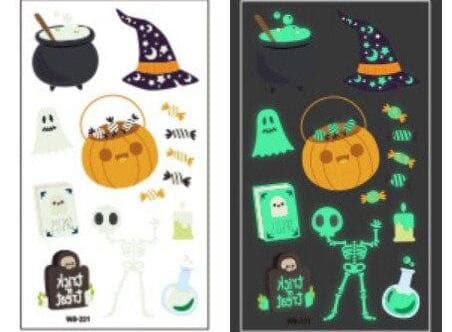 Selvlysende børnetatoveringer 5 ark med Halloweenmotiver