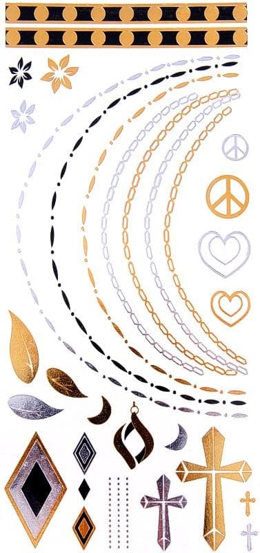 Temporära Metallic Tatueringar/Fake Tattoo Sticker - Kedjor Kors