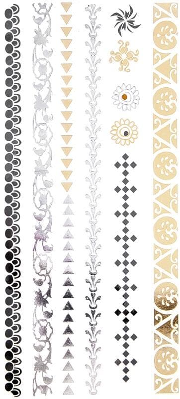 Temporära Metallic Tatueringar/Fake Tattoo Sticker - Guld Silver