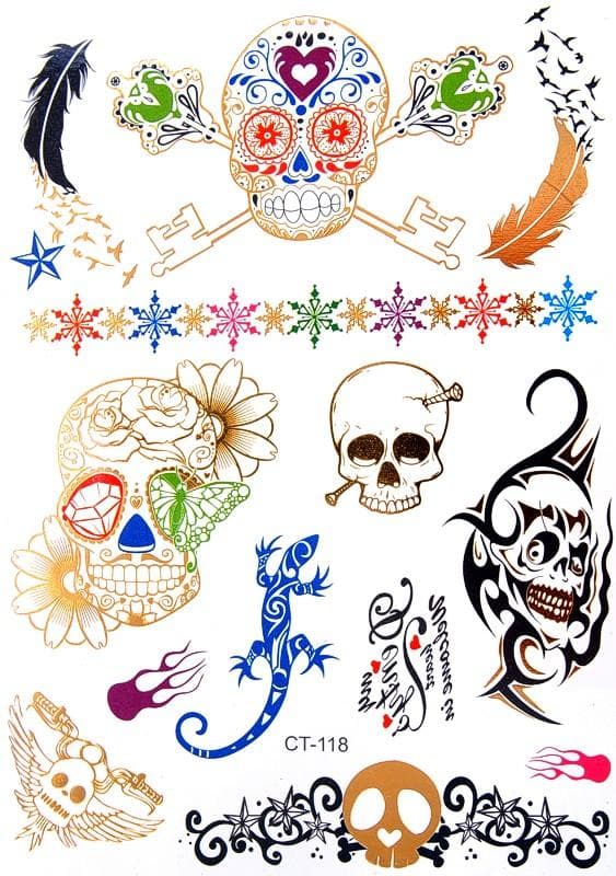 Temporära Metallic Tatueringar / Fake Tattoo Sticker - Döskallar
