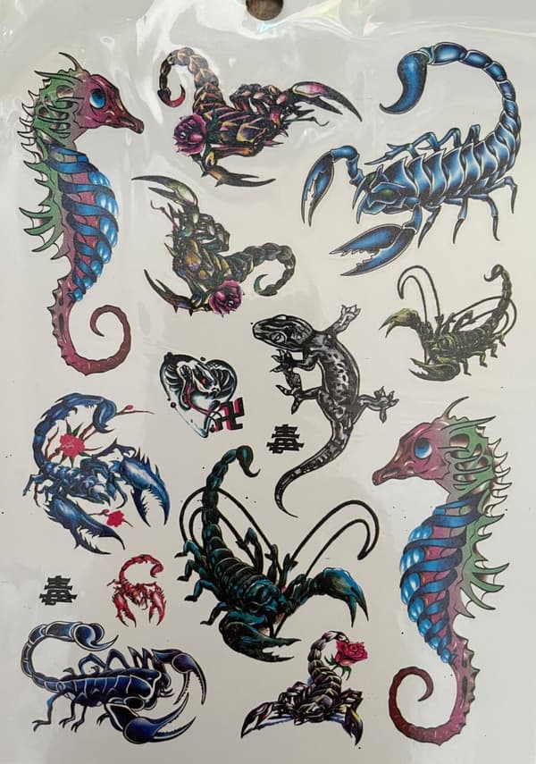 6 st Ark Temporära Tatueringar / Fake Tattoo Sticker - Skorpion / Sjöhäst / Ros / Blomma