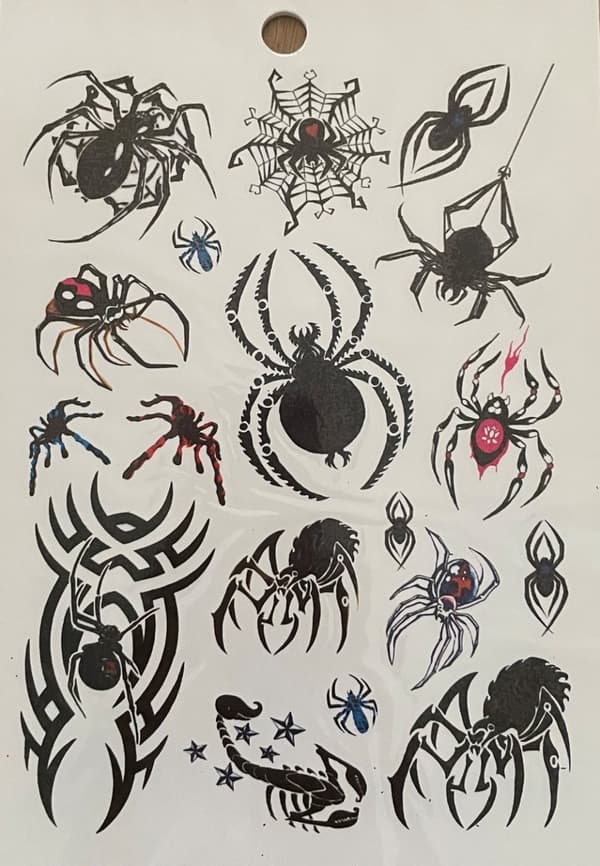 6 st Ark Temporära Tatueringar / Fake Tattoo Sticker - Spindel / Ödla / Fjäril