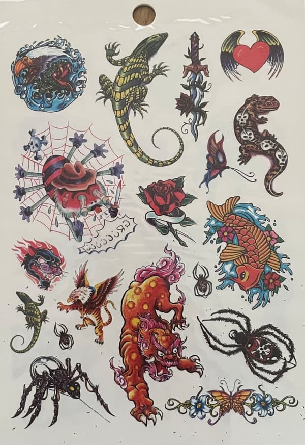 6 st Ark Temporära Tatueringar / Fake Tattoo Sticker - Spindel / Ödla / Fjäril