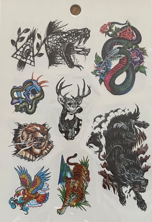 6 st Ark Temporära Tatueringar / Fake Tattoo Sticker - Drake / Tiger / Djur