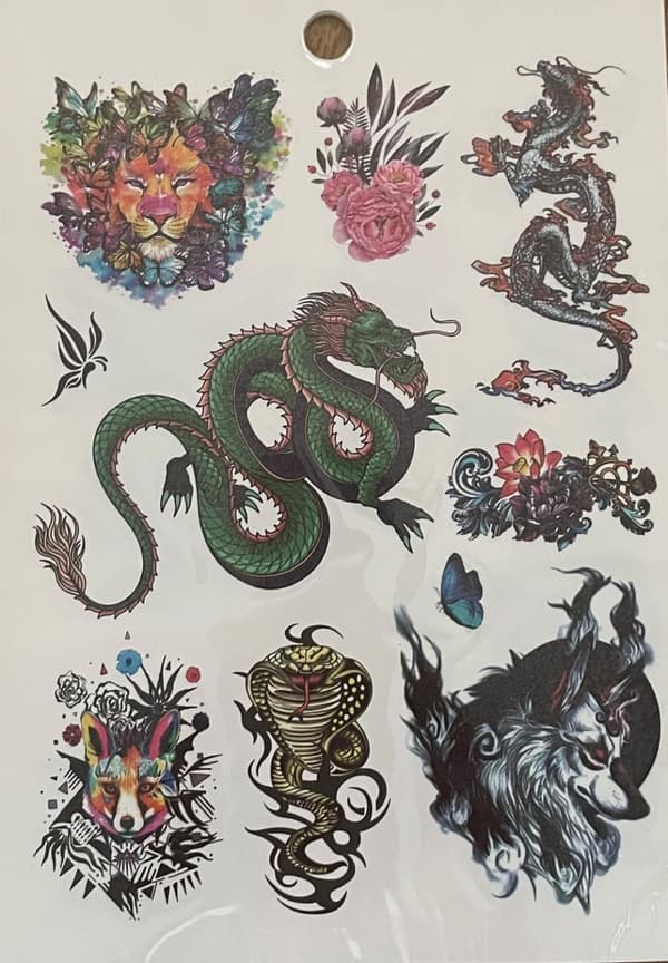 6 st Ark Temporära Tatueringar / Fake Tattoo Sticker - Drake / Tiger / Djur