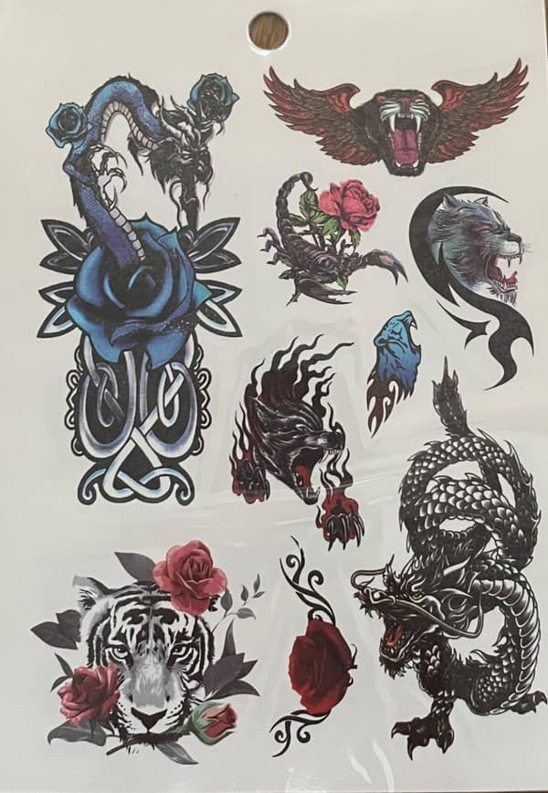 6 st Ark Temporära Tatueringar / Fake Tattoo Sticker - Drake / Tiger / Djur