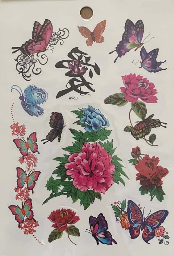 6 st Ark Temporära Tatueringar / Fake Tattoo Sticker - Ros / Blomma / Fjäril