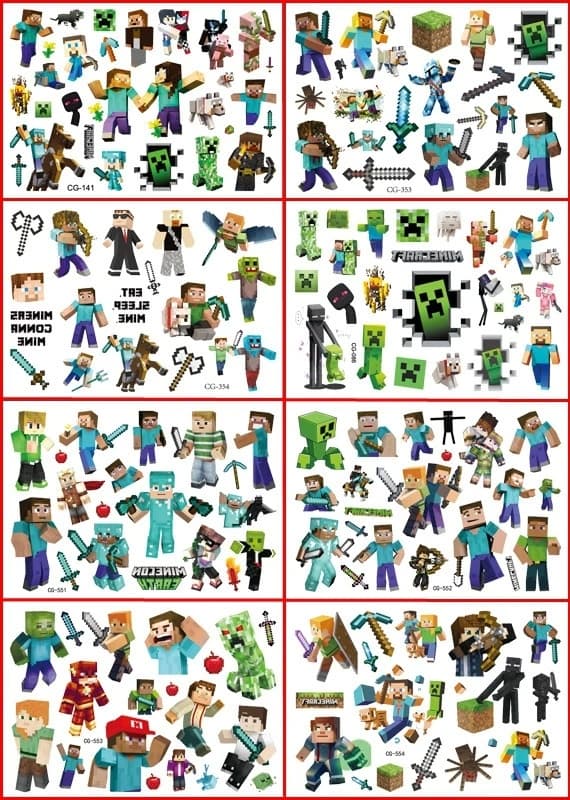Minecraft barntatueringar 8 ark 160 st tillfälliga tatueringar gnuggisar