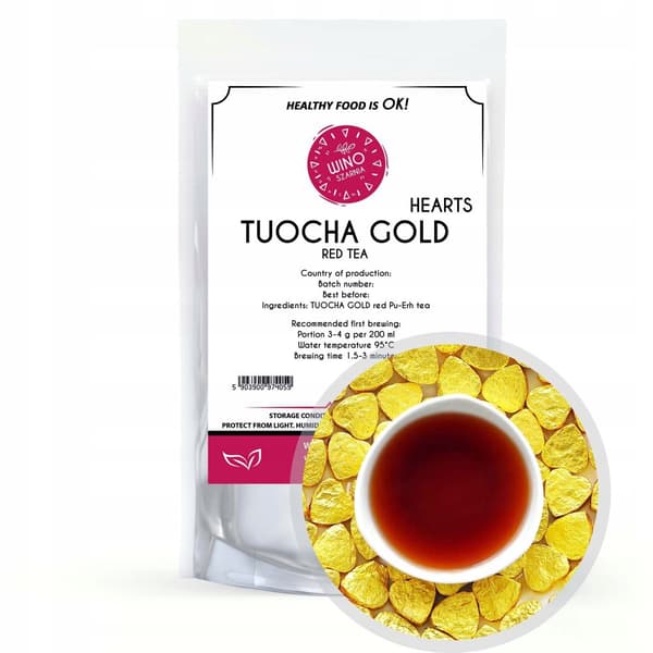 Presset rød te PU ERH TUOCHA GULD Hjerter 50g puerh