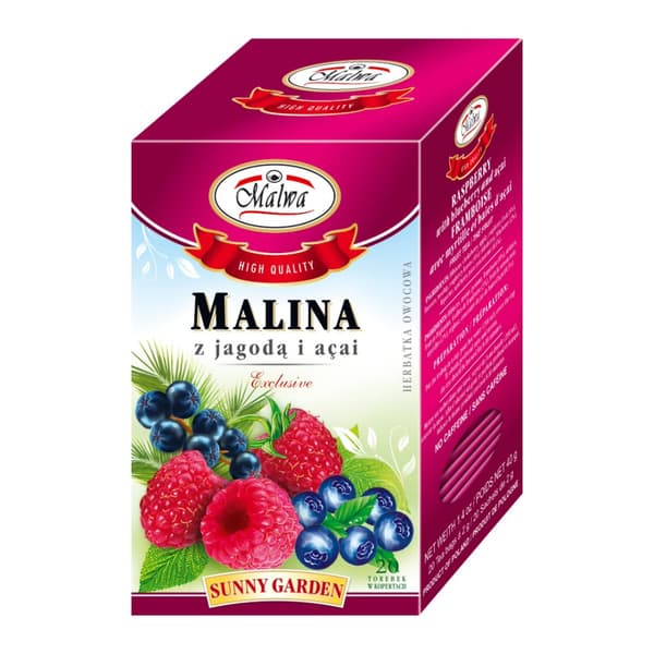 Smaksatt fruktte med hallon, blåbär och acai 20 påsar / MALWA