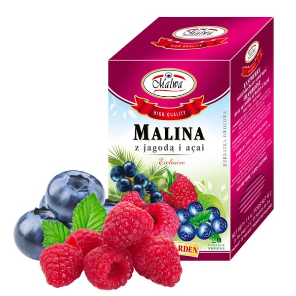 Smaksatt fruktte med hallon, blåbär och acai 20 påsar / MALWA