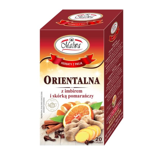 Yrtti- ja hedelmätee ORIENTAL inkiväärillä ja appelsiininkuorella 20 pussia / MALWA