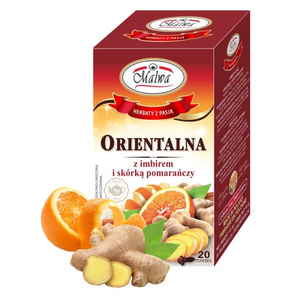 Yrtti- ja hedelmätee ORIENTAL inkiväärillä ja appelsiininkuorella 20 pussia / MALWA