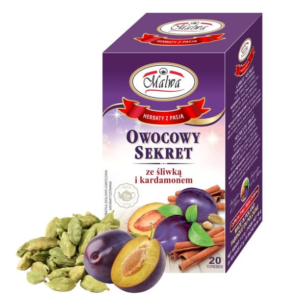 Frukt- och örtte FRUIT SECRET med plommon och kardemumma 20 påsar / MALWA