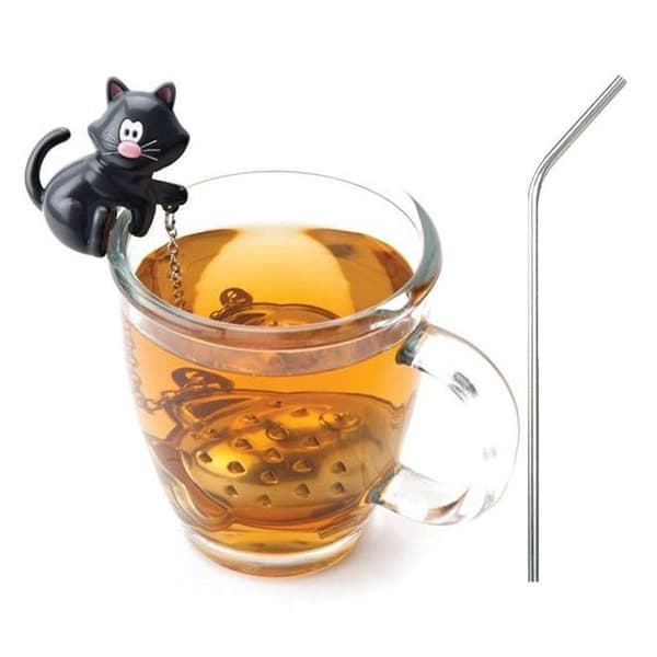 Cat-fish te infuser + 4 sugrör i rostfritt stål