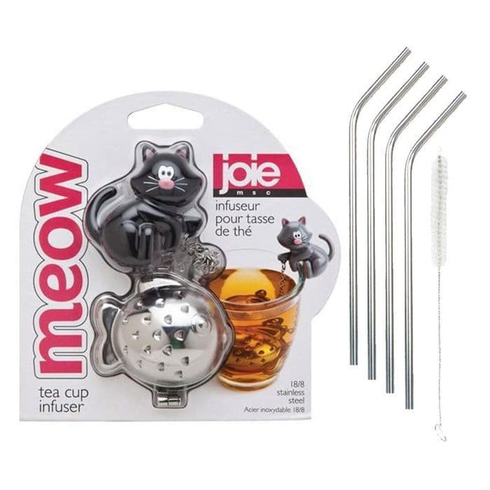 Cat-fish te infuser + 4 sugrör i rostfritt stål
