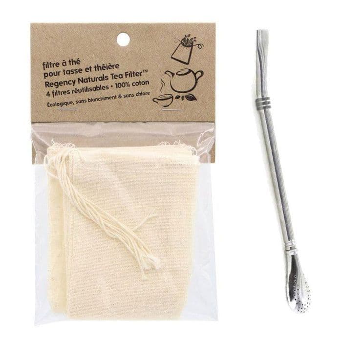 4 återanvändbara tefilter + sugrör i rostfritt stål med filter