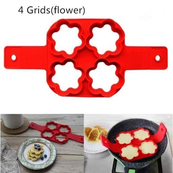 Non Stick Flippin Fantastic Nonstick Pancake Maker Äggmaskin Köksring Red Hot 4 Grid (2hjärta - 2blomma)