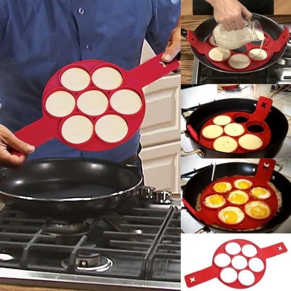 Non Stick Flippin Fantastic Nonstick Pancake Maker Äggmaskin Köksring Red Hot 4 Grid (2hjärta - 2blomma)